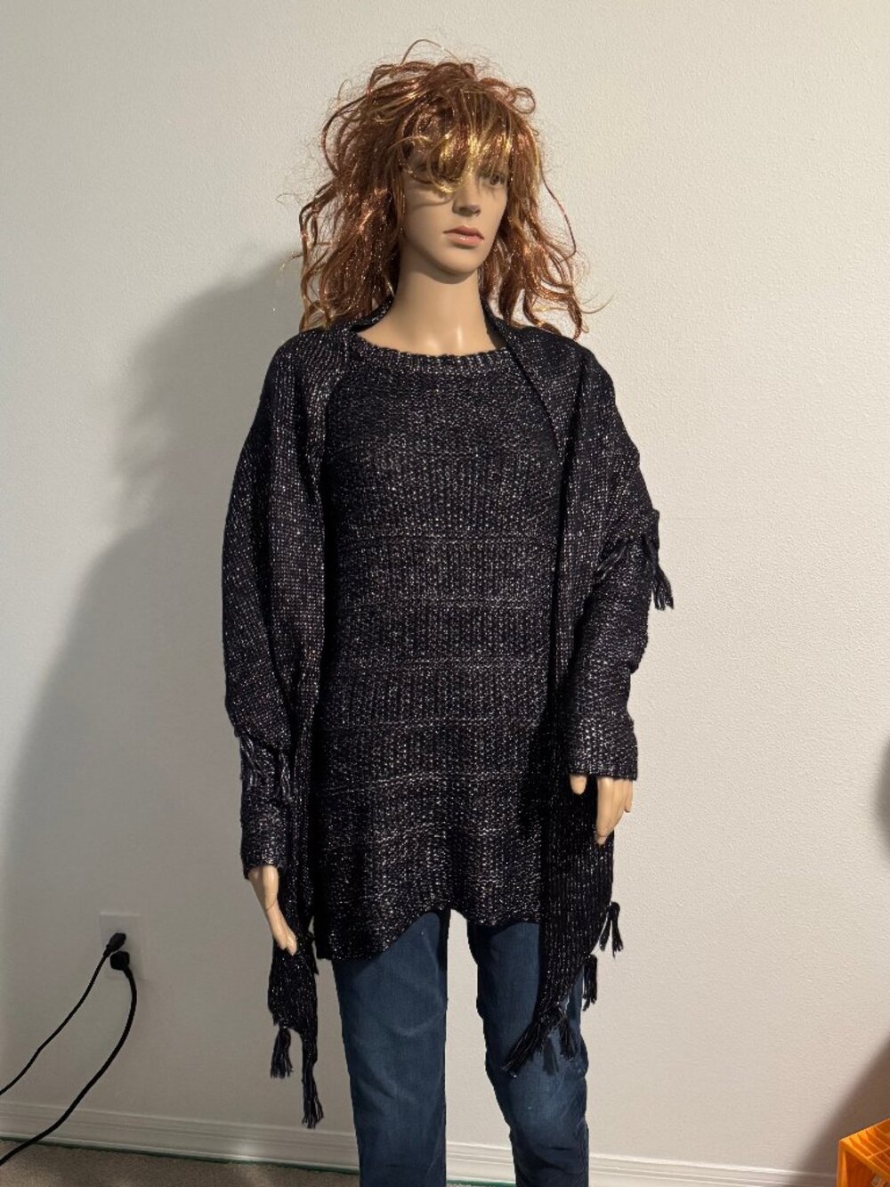 White House Black Market Navy Blue Sweater w/ Removable Scarf Size XS NWT $98